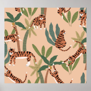 Summer Tigers Handflatan Träd Exotic Poster