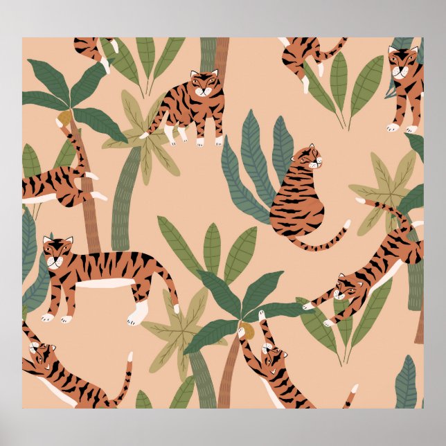 Summer Tigers Handflatan Träd Exotic Poster (Framsidan)