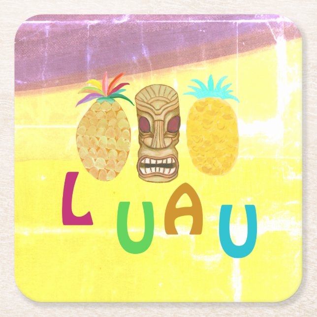 Summer Tiki Pineapple Luau Underlägg Papper Kvadrat (Framsidan)