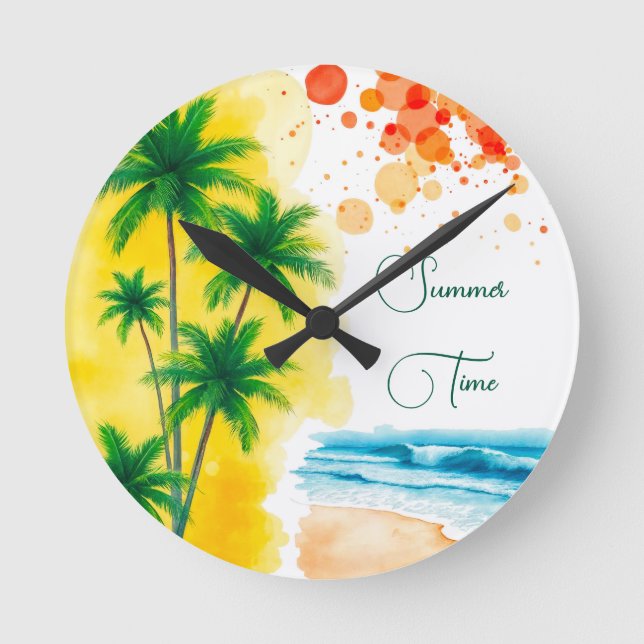 “Summer Time” beach design Round Clock Rund Klocka (Framsida)