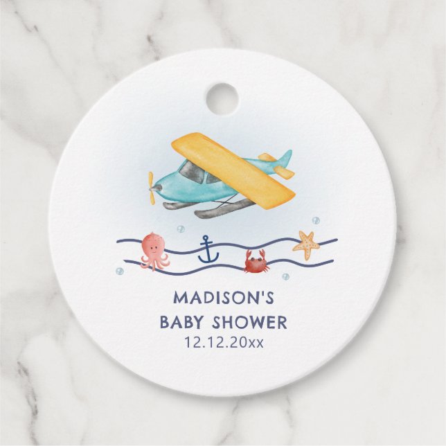 Summer Travel Adventure Sea Airplane Baby Shower Gåvor Etiketter (Framsida)
