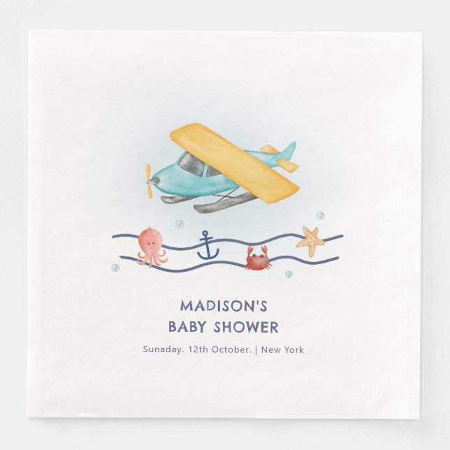 Summer Travel Adventure Sea Airplane Baby Shower Pappersservett (Framsida)