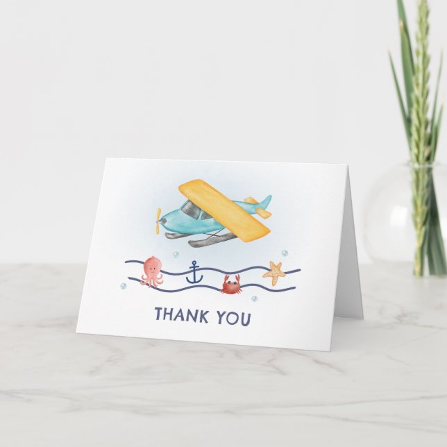 Summer Travel Adventure Sea Airplane Baby Shower Tack Kort (Framsida)