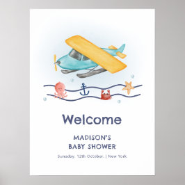 Summer Travel Sea Airplane Baby Shower Welcome Poster
