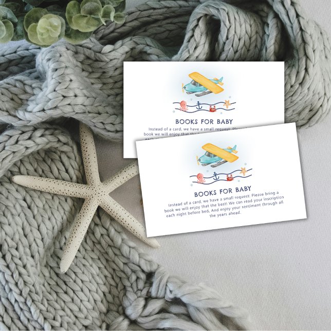 Summer Travel Sea Airplane Books For Baby Shower Tilläggskort (Summer Travel Sea Airplane Books For Baby Shower Enclosure Card)