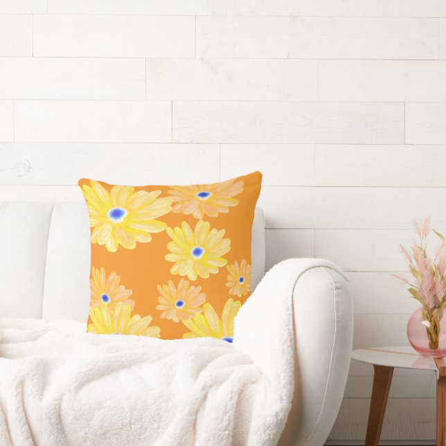 Summer Turquoise Yellow Floral Throw Pillow Kudde (Soffa)