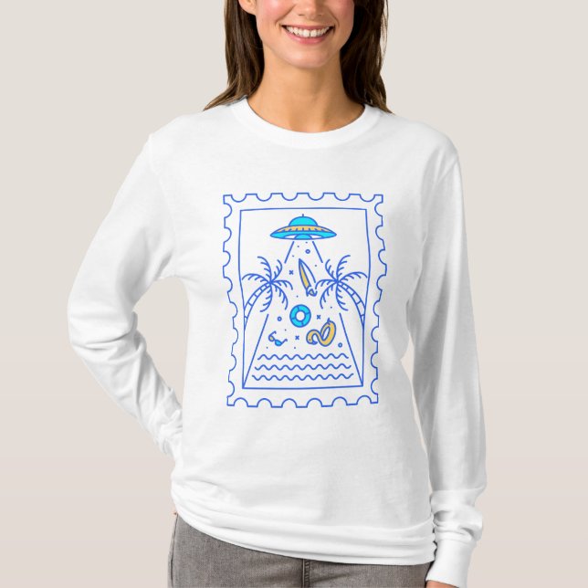 Summer Ufo Invasion Postal Frimärke T Shirt (Framsida)