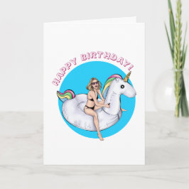 Summer Unicorn Bassäng Flyter födelsedag Kort