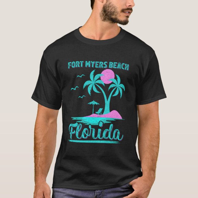 Summer Vacation Palm Tree Florida Fort Myers Beach T Shirt (Framsida)