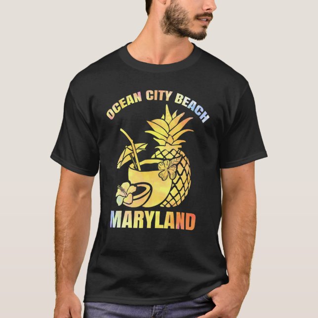 Summer Vacation Retro Sunset Maryland Ocean City B T Shirt (Framsida)