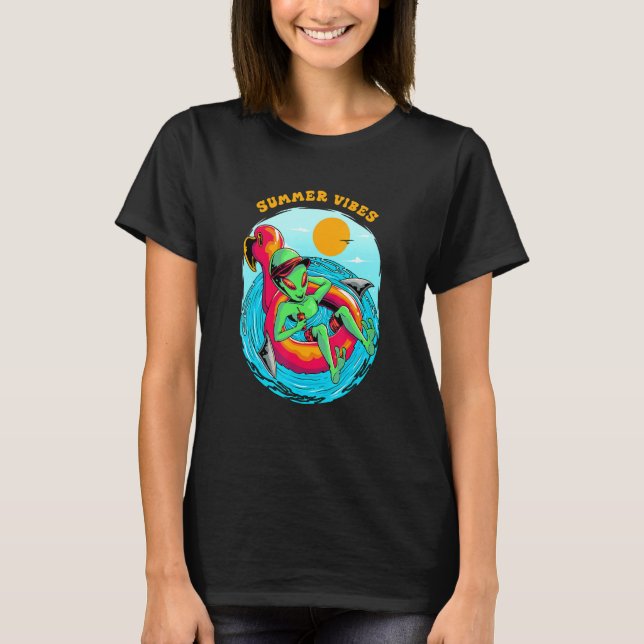 Summer Vibes Alien Resting in the Beach Vacation B T Shirt (Framsida)