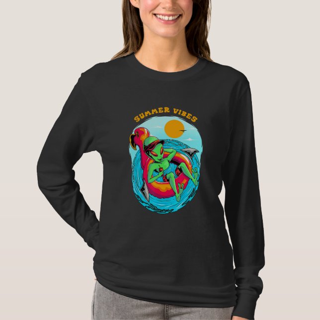 Summer Vibes Alien Resting in the Beach Vacation B T Shirt (Framsida)