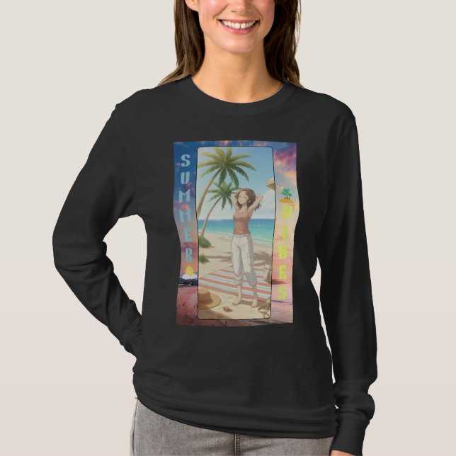 Summer Vibes Anime Beach Scene – Character Art  T Shirt (Framsida)