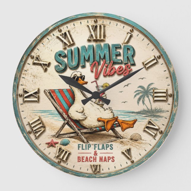 Summer Vibes Beach Duck Coastal Tropical Decor Stor Klocka (Framsida)
