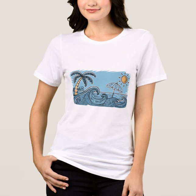 Summer Vibes Beach Illustration T Shirt (Framsida)