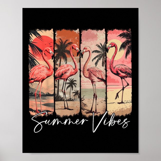 Summer Vibes Beach Rosa Flamingo Handflatan Träd,  Poster (Framsidan)