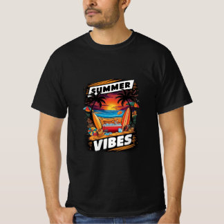 Summer Vibes Beach Scene T-Shirt - Tropical Roligt
