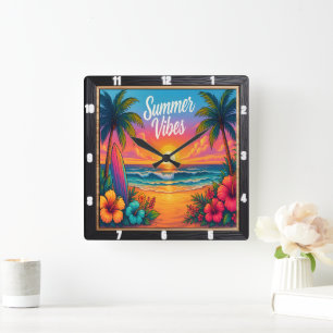 Summer Vibes Beach Surfa Fyrkantig Klocka