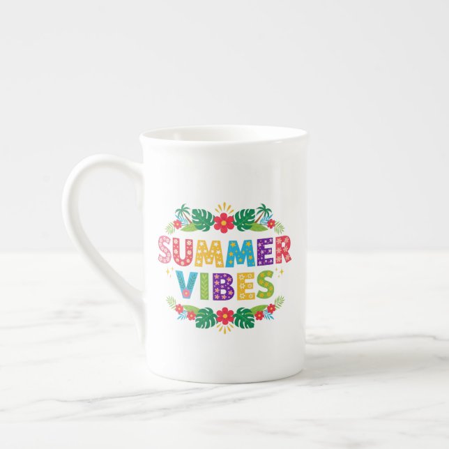Summer Vibes Blommigt Design-54504 Hoodie Benporslin Mugg (Vänster)