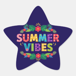 Summer Vibes Blommigt Design-54504 Hoodie Stjärnformat Klistermärke