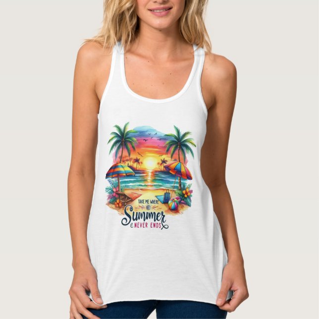 Summer Vibes Brushstroke Beach Sunset-34626 Hoodie Linne Med Racerback (Framsida)
