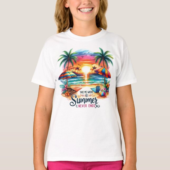 Summer Vibes Brushstroke Beach Sunset-34626 T Shirt (Framsida)