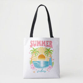 "Summer Vibes" Cheerful Boho Beach Palm Trees Tygkasse