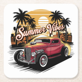 Summer Vibes Classic Car Underlägg Papper Kvadrat
