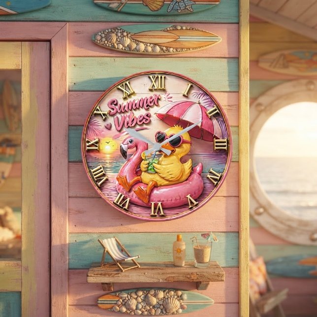 Summer Vibes Duck Cute Flamingo Pool Float Beach Stor Klocka (Skapare uppladdad)