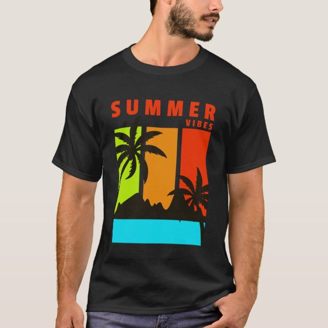 Summer Vibes Fresh Beach Handflatan Träd Surfa Fan T Shirt (Framsida)