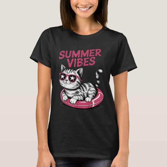 Summer Vibes Funny Coola Cat Bassäng Flyter Beach  T Shirt (Framsida)