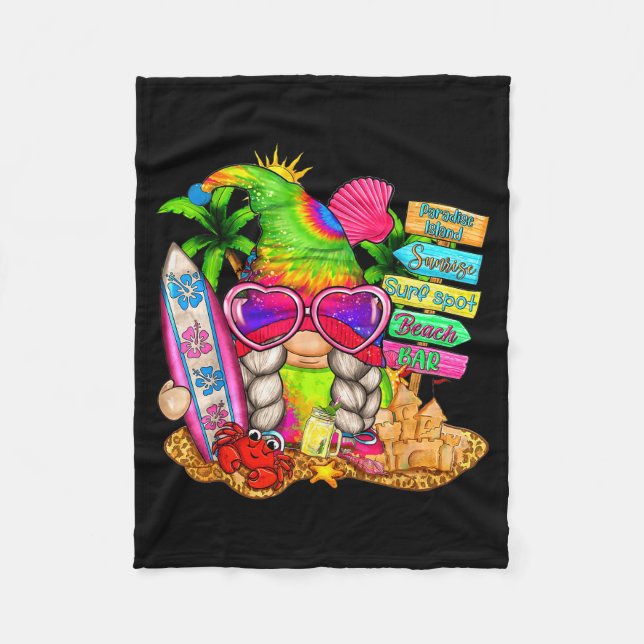 Summer Vibes Gnomes Beach Party Cute Gnome Hello S Fleecefilt (Framsidan)