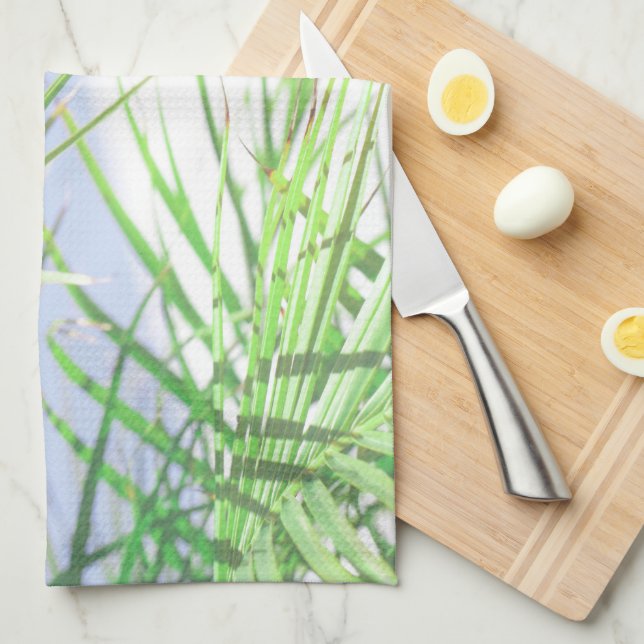 Summer Vibes Handflatan Träd Löv Blek Grönt Pastel Kökshandduk (Vikt i Fjärdedel)