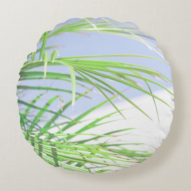 Summer Vibes Handflatan Träd Löv Blek Grönt Pastel Rund Kudde (Framsidan)
