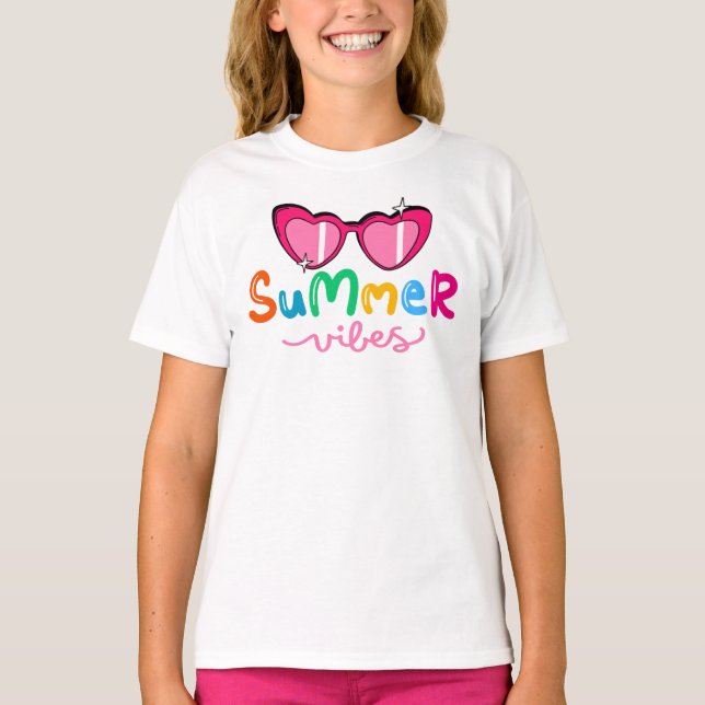 Summer Vibes - Heart Sunglasses T Shirt (Framsida)