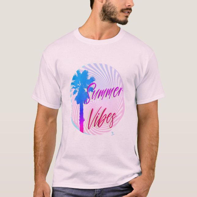 Summer Vibes Neon Handflatan Träd Arty Slogan T Shirt (Framsida)