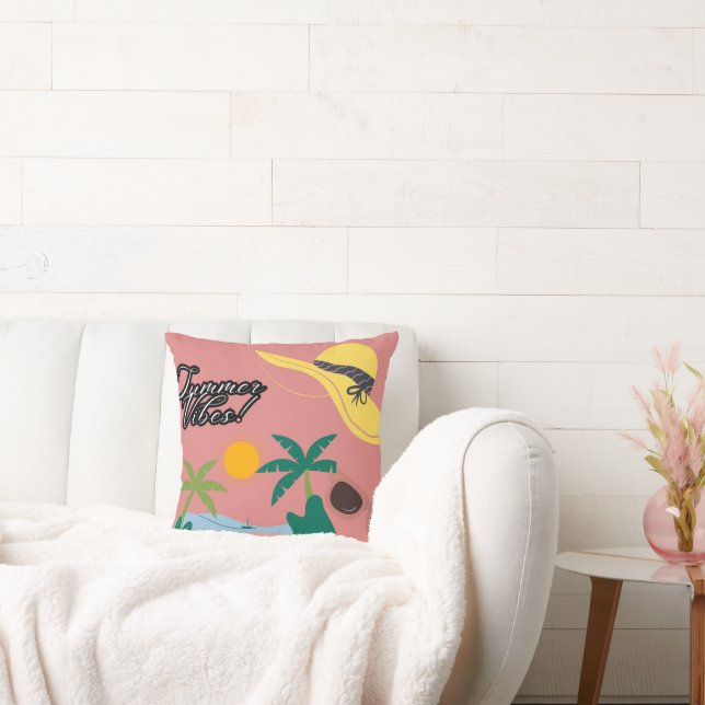 Summer Vibes Pink Throw Pillow Kudde (Soffa)