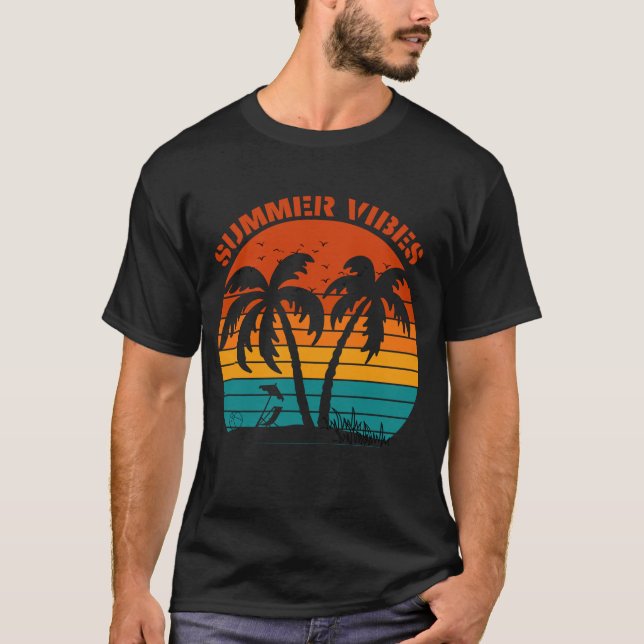 Summer Vibes Retro Beach T Shirt (Framsida)