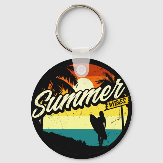 Summer Vibes Retro Silhouette Nyckelring (Framsida)