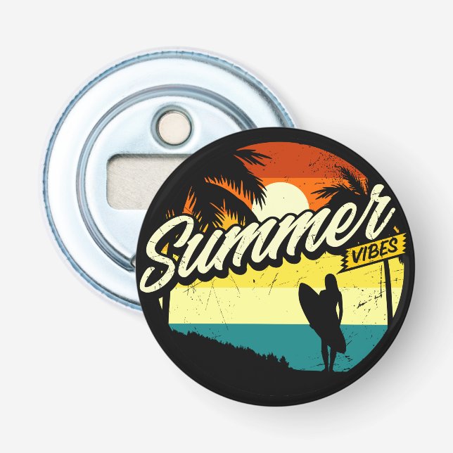 Summer Vibes Retro Silhouette Round Flasköppnare (Framsidan)
