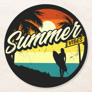 Summer Vibes Retro Silhouette Underlägg Papper Rund