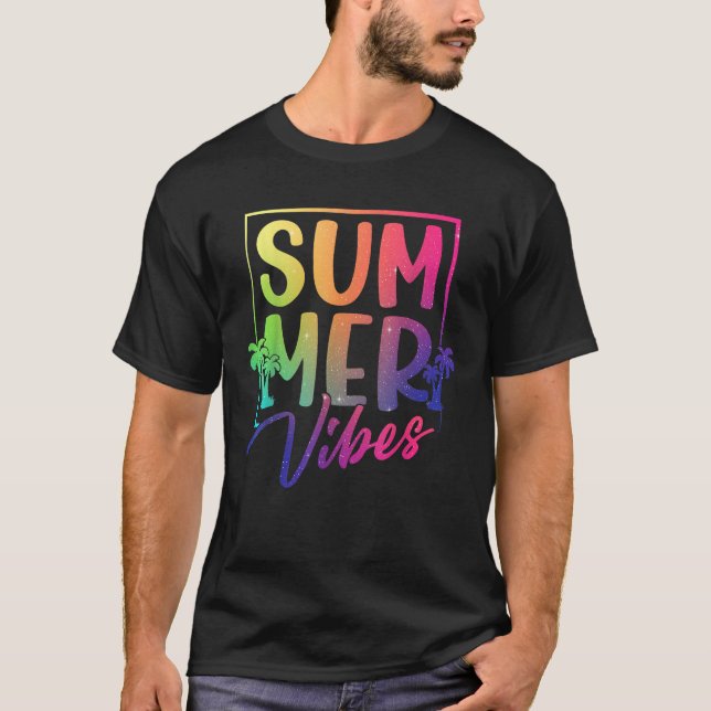 Summer Vibes Retro Tropical Sunset Handflatan Träd T Shirt (Framsida)
