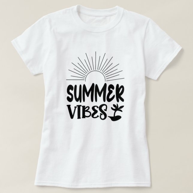Summer Vibes Sol och Handflatan Träd Trendig T-Shi T Shirt (Design framsida)