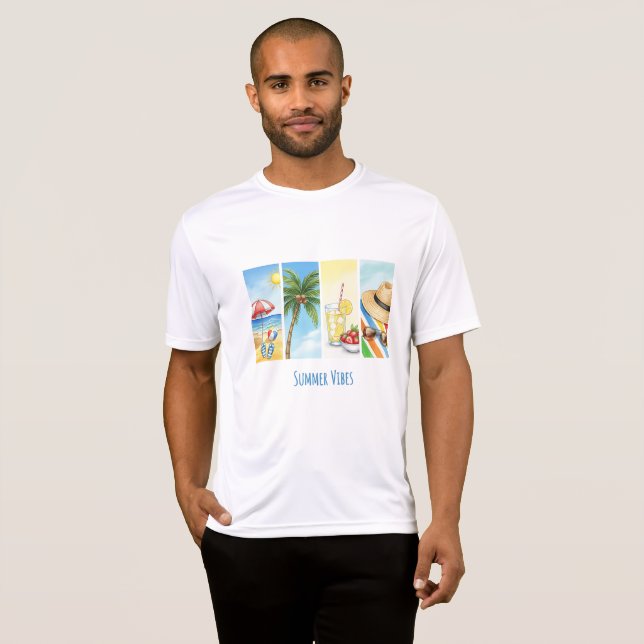 Summer Vibes Sublication T-Shirt | Retro Beach Sce (Hel framsida)