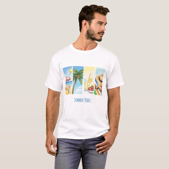 Summer Vibes Sublimation T-Shirt | Retro Beach Sce (Hel framsida)