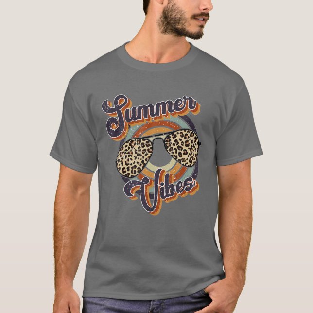 Summer Vibes Summer Cheetah Leopard Sunglasses Ret T Shirt (Framsida)