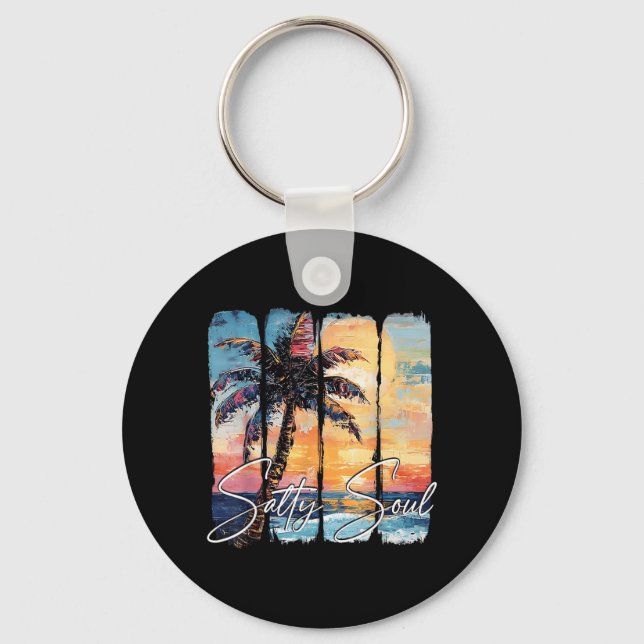 Summer Vibes Summer Soul Palm Tree Sunset Funny Nyckelring (Framsida)