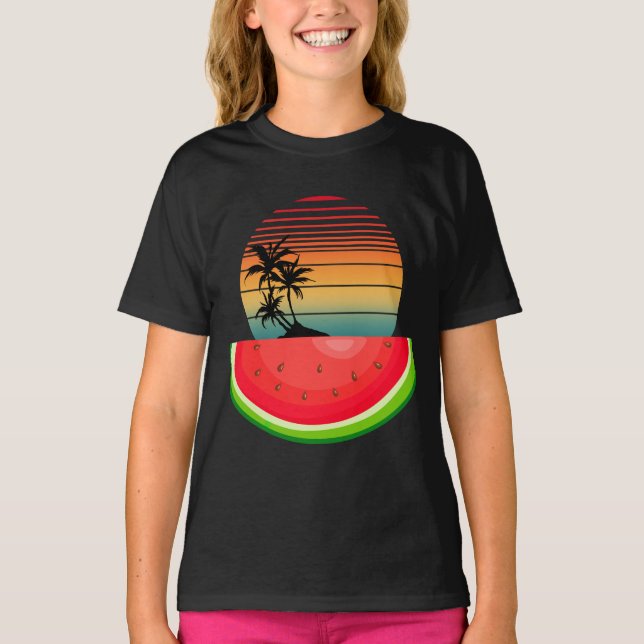 Summer Vibes Sunset Watermelon T Shirt (Framsida)