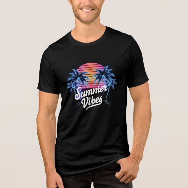Summer Vibes Synthwave T-Shirt - Neon Handflatan T (Framsida)