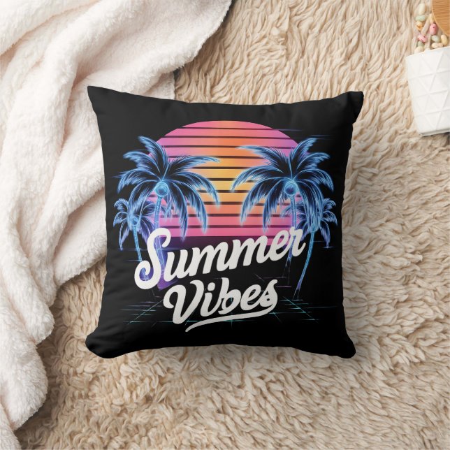 Summer Vibes Synthwave T-Shirt - Neon Handflatan T Kudde (Filt)